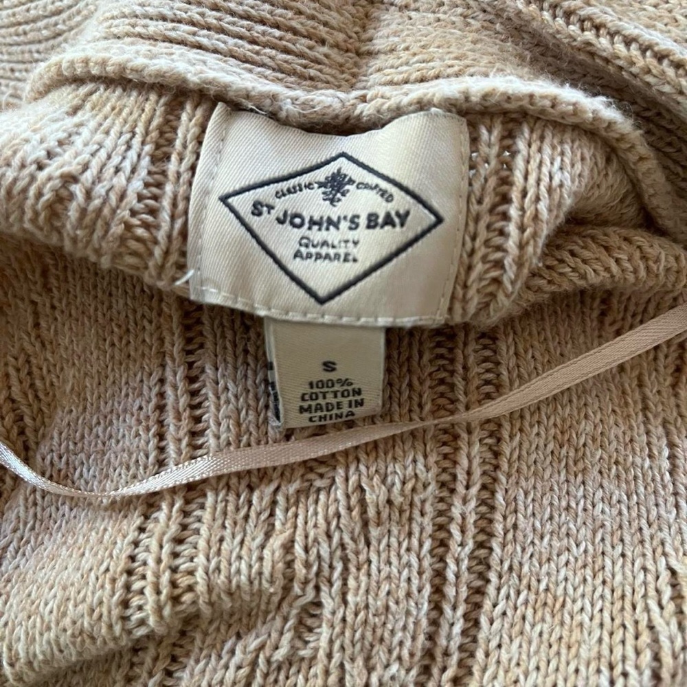 Cozy Boho Cable Knit Cardigan Sweater Slouchy Soft Cotton Open Wrap Beige Size S - Picture 6 of 6